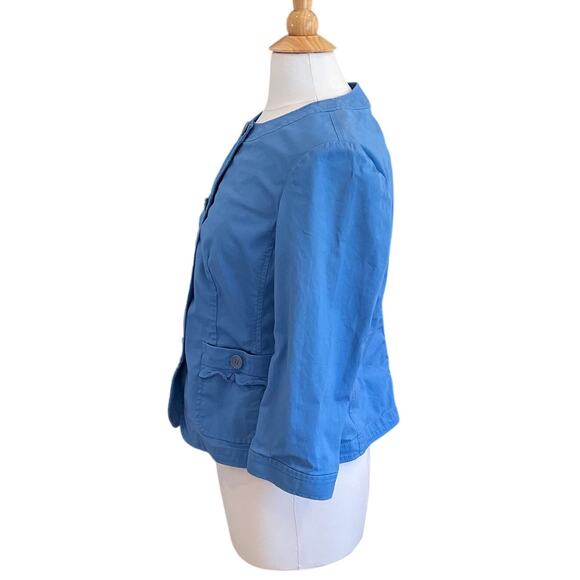 Talbots Lightweight Cotton Canvas Blue 3/4 Sleeve Button Jacket, Pockets, 10 - Picture 4 of 10